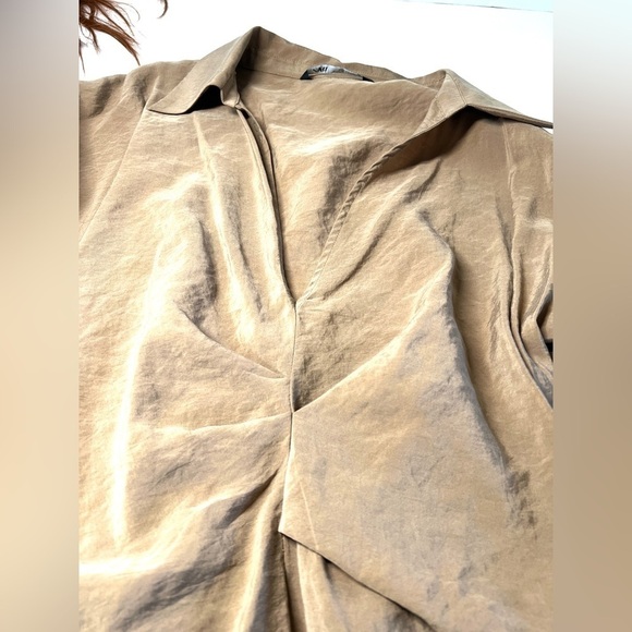 ZARA gathered Shirt Light Brown Large - Picture 9 of 9